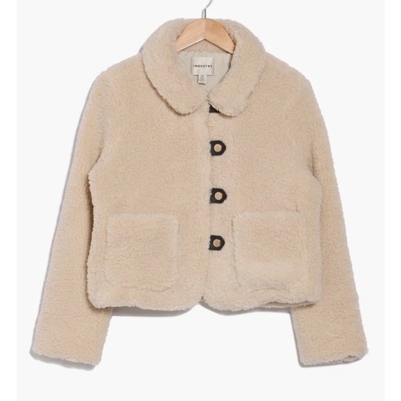 Industry Faux Shearling Teddy Jacket Cream Cozy Button Coat Size S - Picture 4 of 7